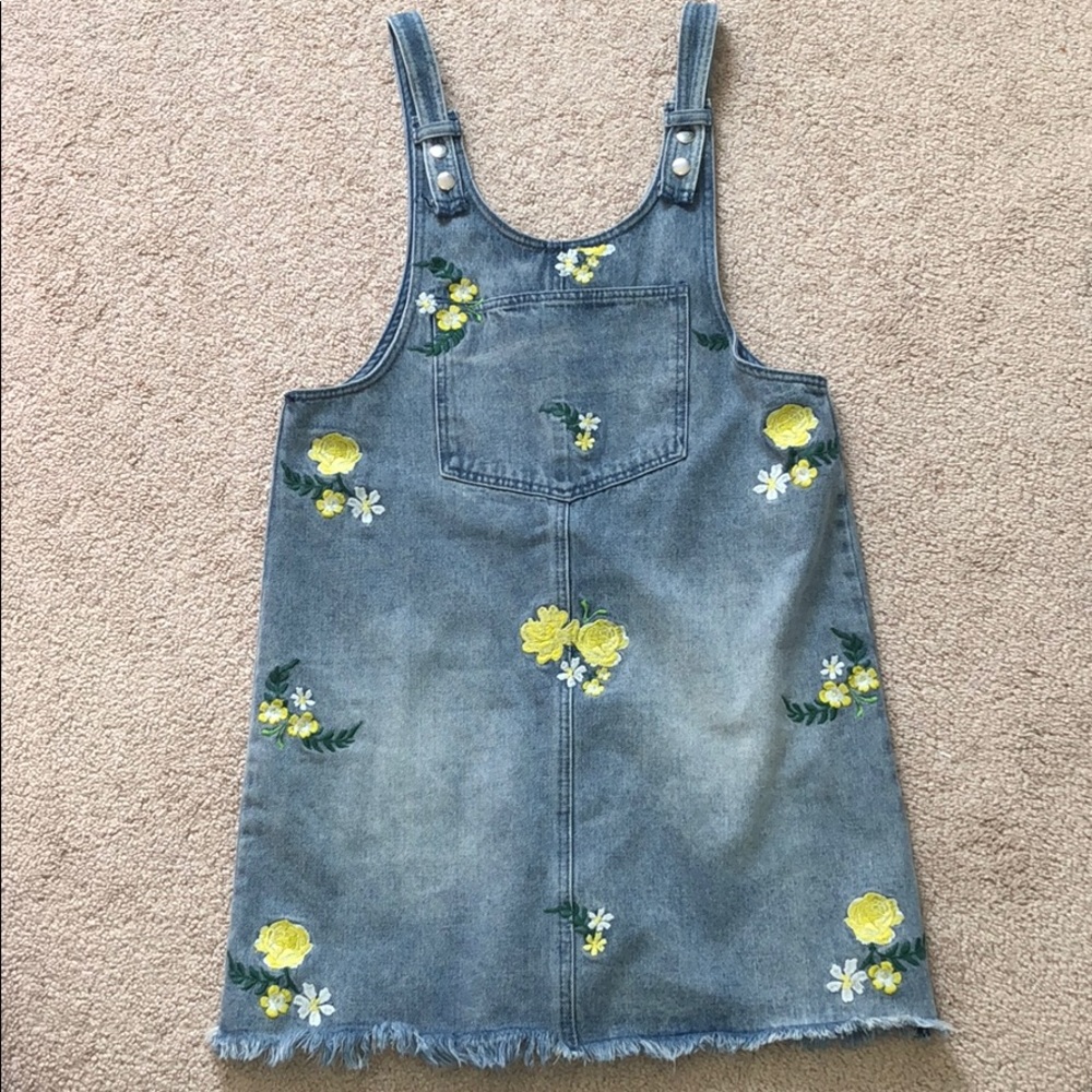 Yellow Flower Blue Denim Pinafore Dress